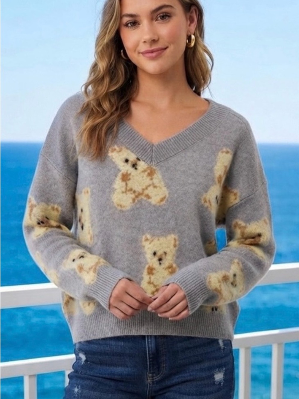 Adorable Gray Teddy Bear Sweater